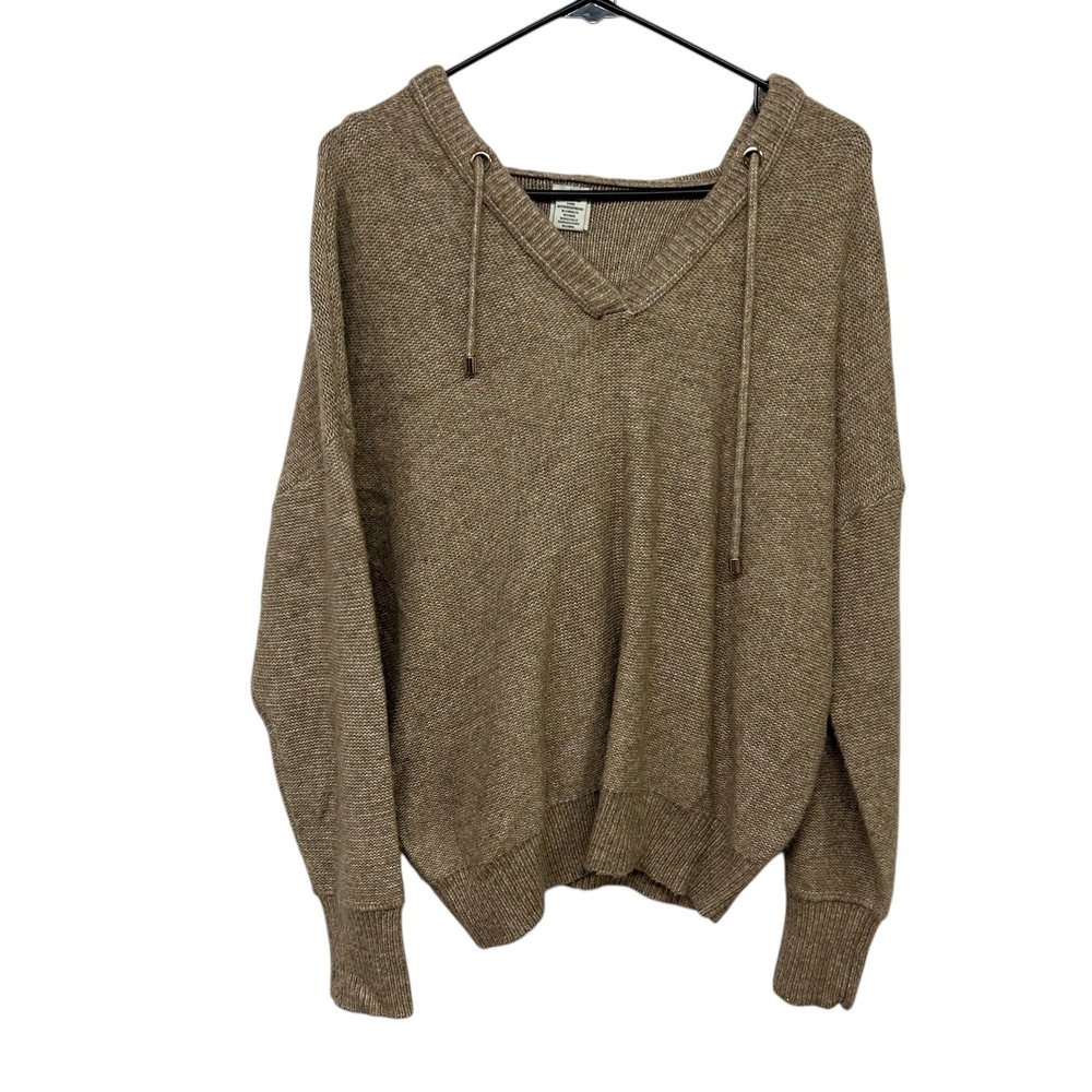 Joie camel knit hoodie sweater L V neck wool alpaca minimalist quiet luxury chic